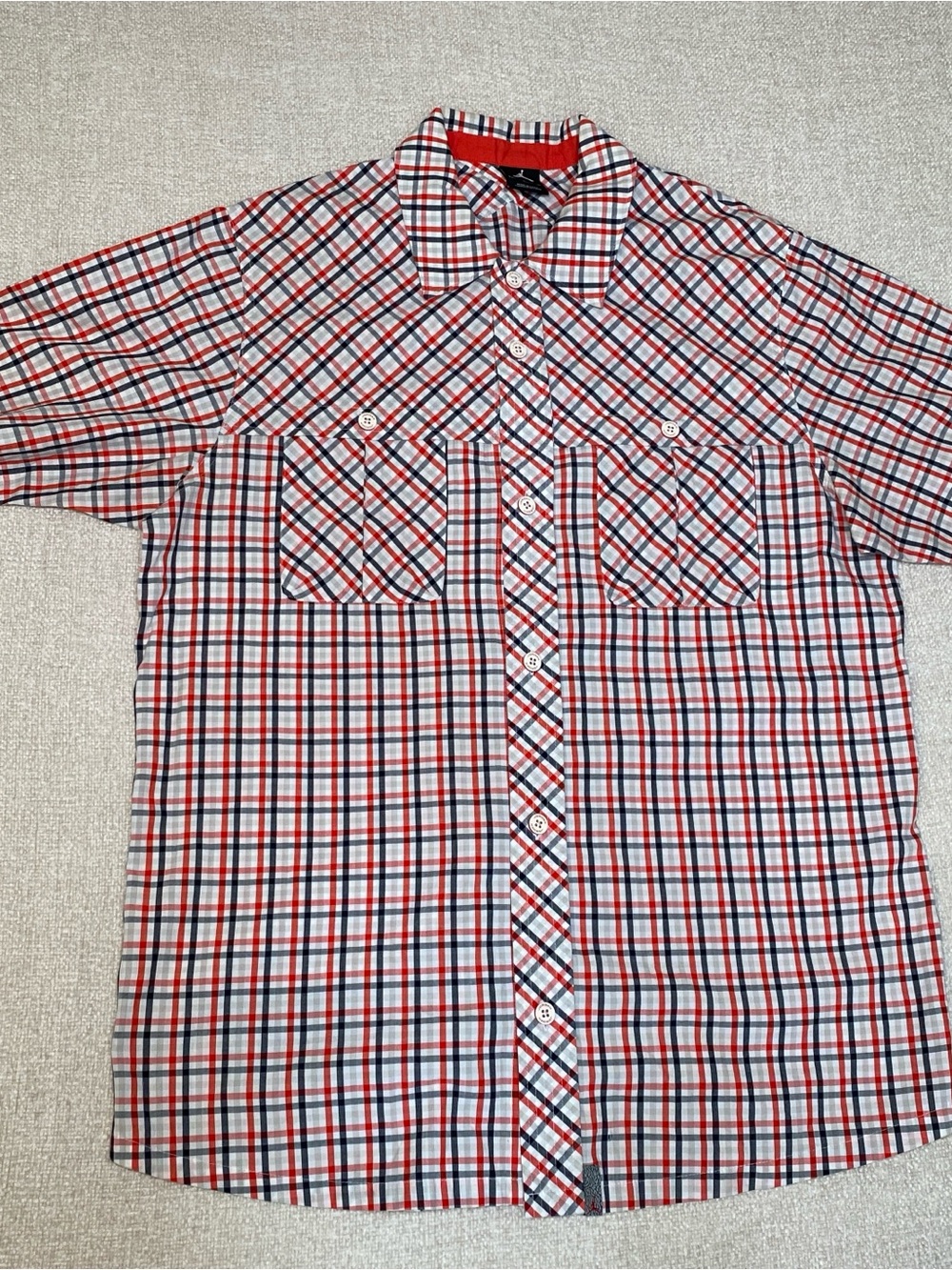 Rare Jordan Short Sleeve Plaid Button Up Shirt Men L Red Black White Streetwear